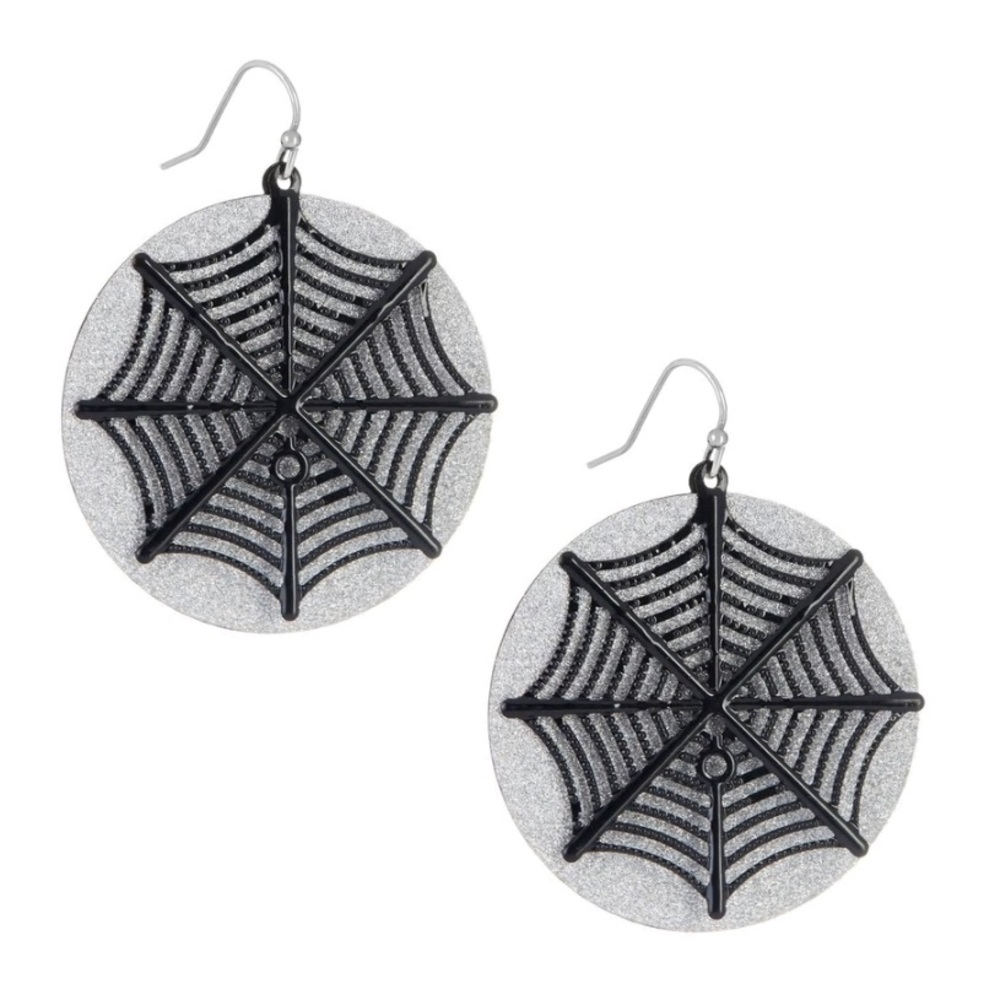 Happy Halloween Spiderweb Laser Cut Round Dangle Earrings NWT